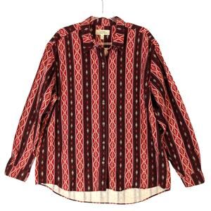 Cabela's Y2K Women's Long Sleeve Flannel Shirt Red Southwestern Western  2XL